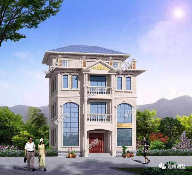 四層農村別墅設計圖，10.5×15.4米，配落地窗和大露臺，美觀實用