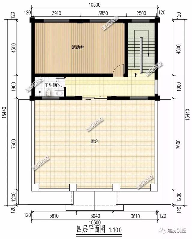 四層農村別墅設計圖，10.5×15.4米，配落地窗和大露臺，美觀實用