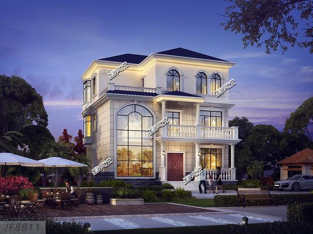 帶車庫的三層住宅設計圖，40萬蓋起，選這款戶型吃不了虧，美觀有面子。