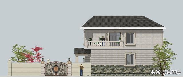 二層歐式別墅自建房，造價44萬，帶有庭院露臺，農村自建劃算！