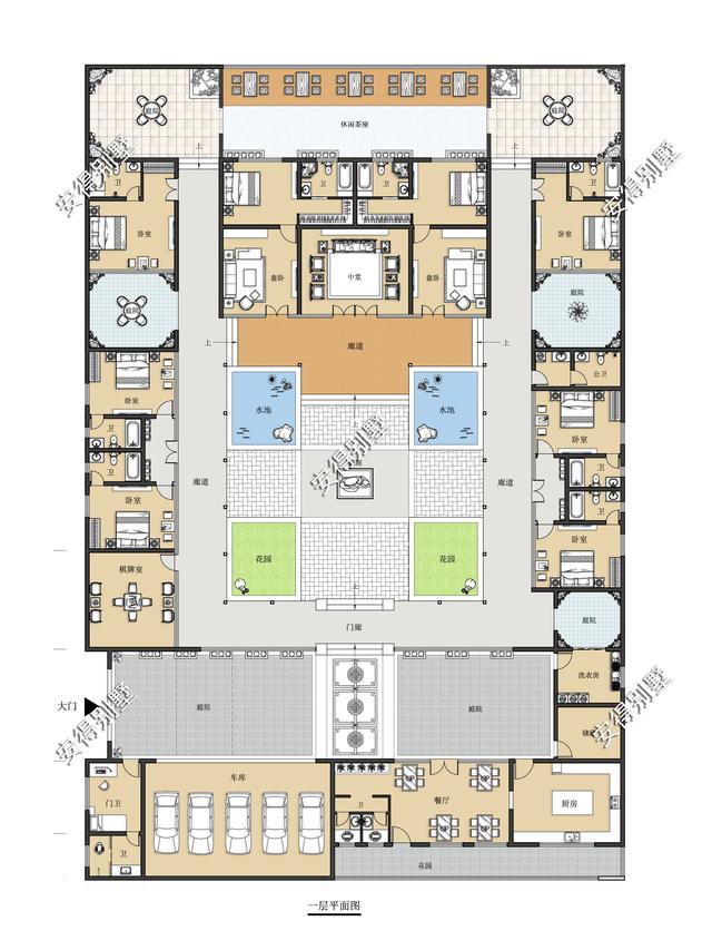 獨棟一層新中式四合院設計圖，既可以居家又可以民宿，一級贊。