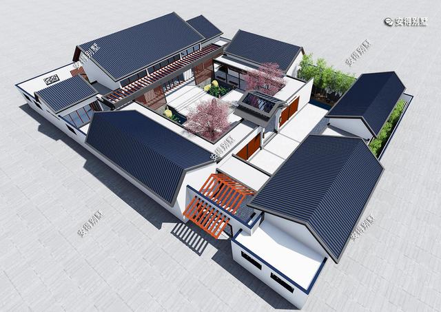 獨棟一層新中式四合院設計圖，既可以居家又可以民宿，一級贊。