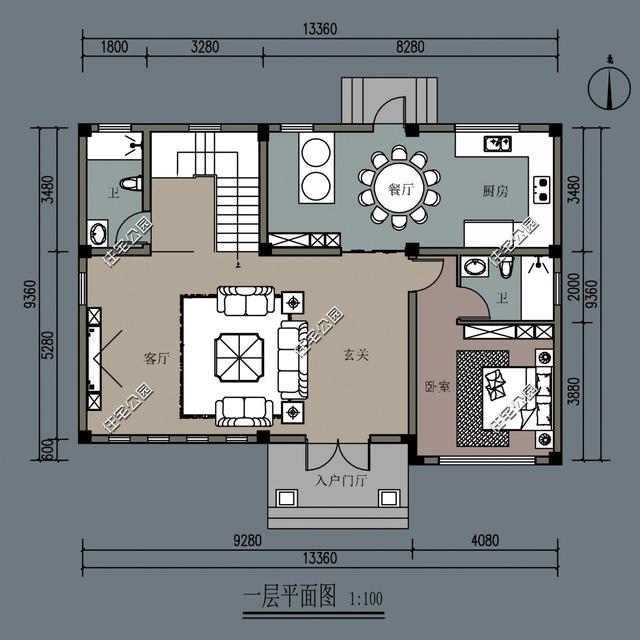 占地面積134平的三層別墅自建房，設計了6間臥室，足以滿足家人生活。