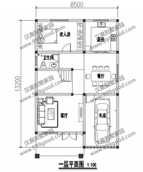 一側(cè)無窗的農(nóng)村四層別墅設(shè)計圖，帶車庫和大露臺，漂亮極了。