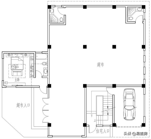 占地216平二層別墅設計圖，一層超市二層自住 單獨分區有儲存空間和車庫