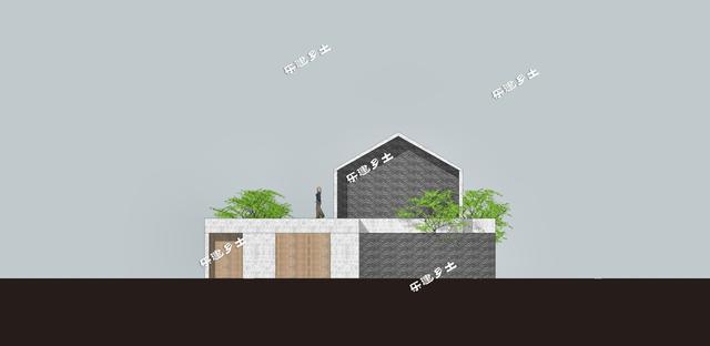 簡約現代二層住宅設計圖，造型端莊質樸，多露臺，多庭院