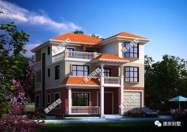 帶車庫的三層別墅設計圖，簡約實用，自己住著也方便舒適。