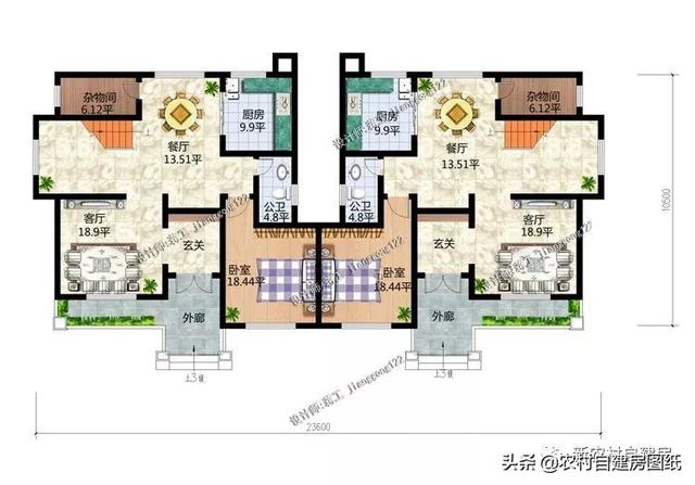 推薦5套農村兄弟雙拼別墅，2款共用堂屋，主體最低單戶20萬起就能建，很合算。