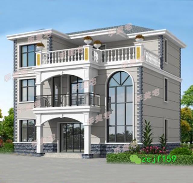 占地100平左右的三層自建房，方正舒適實(shí)用，適合大部分農(nóng)村家庭建造。