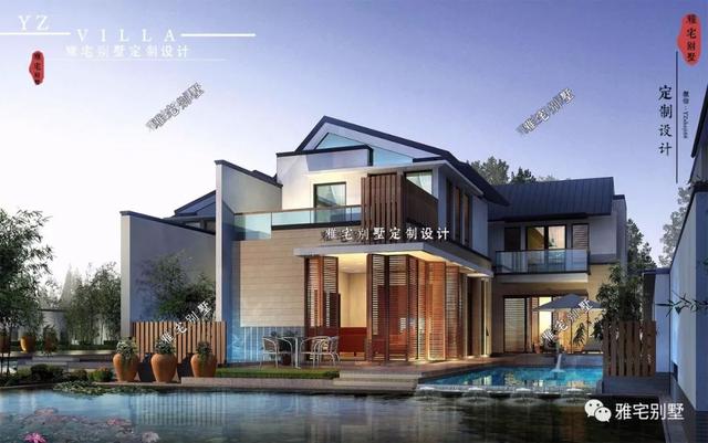 130平兩層新中式度假別墅設計圖，帶庭院泳池露臺。