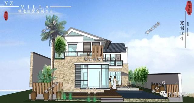 130平兩層新中式度假別墅設計圖，帶庭院泳池露臺。