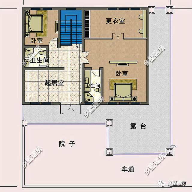 14.8×17.8米二層新中式小樓設計圖，帶院子+露臺+主臥大套，享受田園生活。