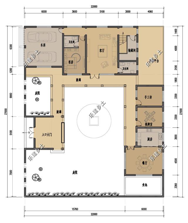 占地327平的中式三合院住宅設計圖，百年傳承，融合創新。