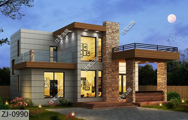 在滿是歐式洋樓的農村里，建一棟這樣的現代風格住宅一定很亮眼！