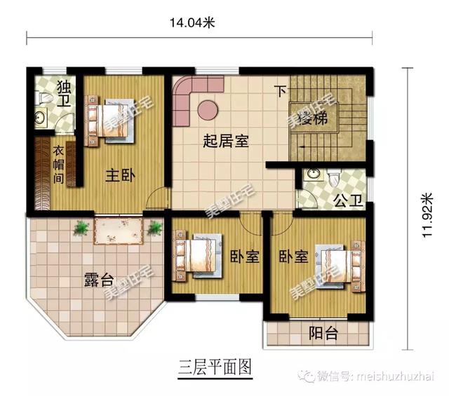 14.4x12.17米三層農村自建房，回家建一棟大氣優雅的別墅，倍有面子。