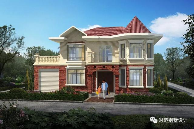 二層鄉村歐式小樓設計圖，溫馨舒適，帶車庫，方便出行。