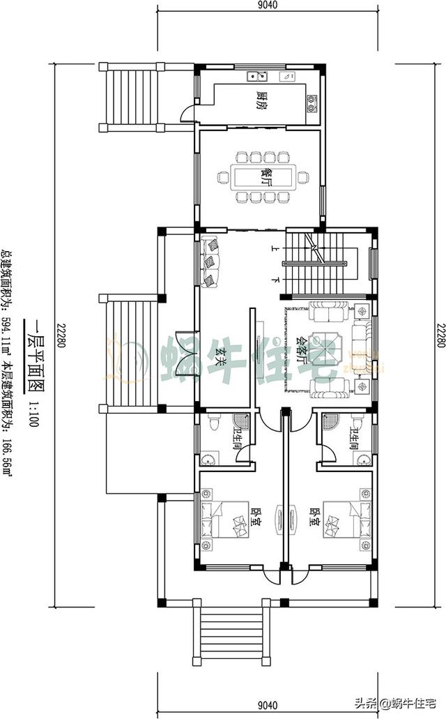 帶電動地下室的西班牙風三層小樓設計圖，高端古典，越看越喜歡。
