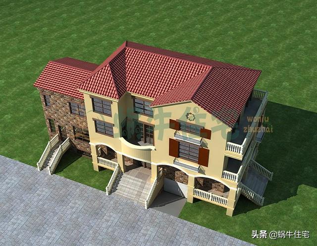 帶電動地下室的西班牙風三層小樓設計圖，高端古典，越看越喜歡。