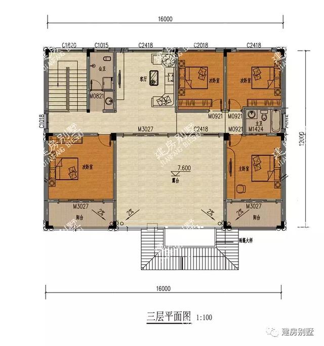 三層歐式別墅設計圖，客廳挑空，第一棟相對來說戶型更大。