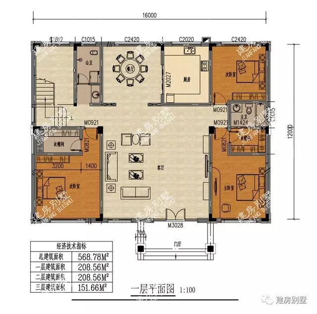 三層歐式別墅設計圖，客廳挑空，第一棟相對來說戶型更大。