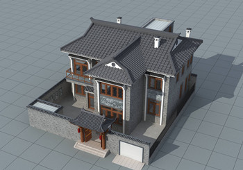 農村二層中式古典別墅圖片，帶院子，帶地下室