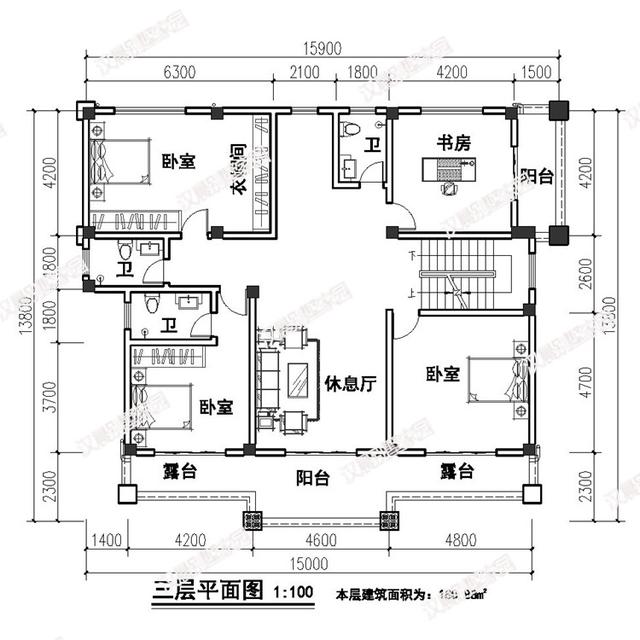 15米x13.8米三層半四層農村別墅設計圖，復式大客廳，簡單大氣。你喜歡嗎？