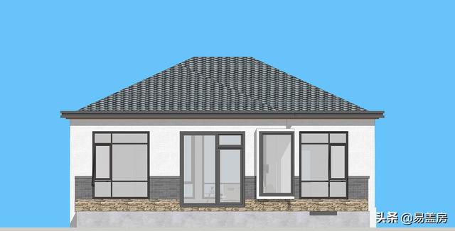11.2m×12.5m北京一層現(xiàn)代別墅設(shè)計圖，造價21萬，落地窗大平臺真舒服
