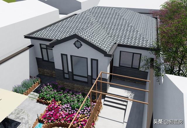 11.2m×12.5m北京一層現(xiàn)代別墅設(shè)計圖，造價21萬，落地窗大平臺真舒服