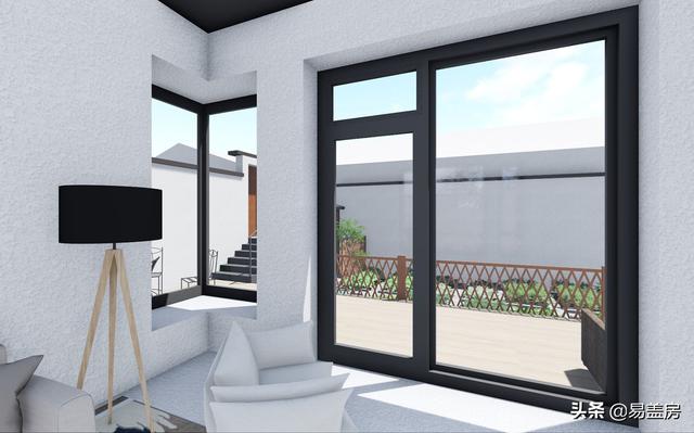 11.2m×12.5m北京一層現(xiàn)代別墅設(shè)計圖，造價21萬，落地窗大平臺真舒服