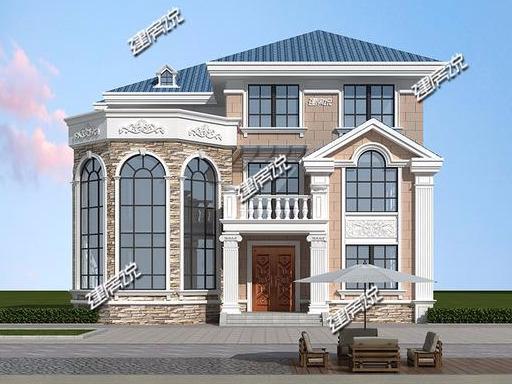 三層新型別墅，帶有挑空客廳和旋轉樓梯，時尚大氣。