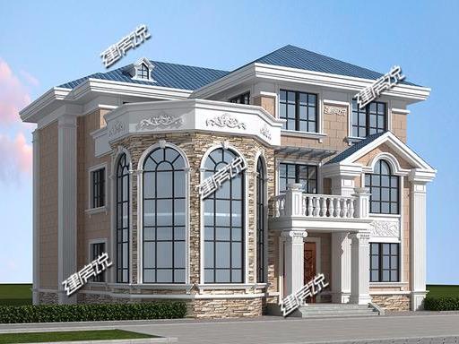 三層新型別墅，帶有挑空客廳和旋轉樓梯，時尚大氣。