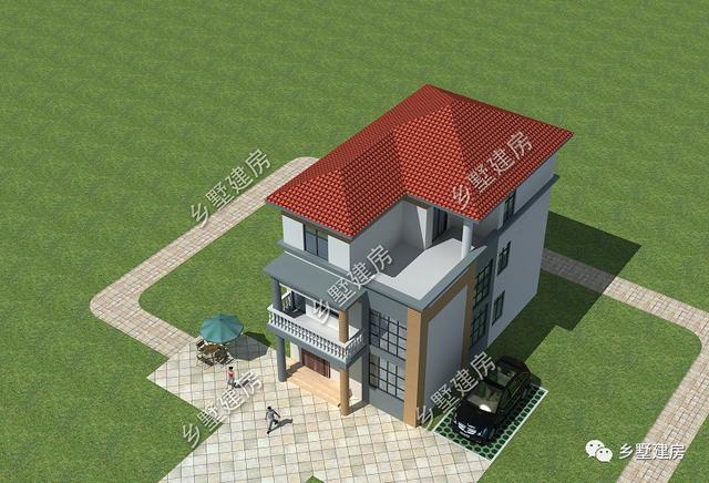 現代風格三層別墅，大玻璃窗設計，室內亮堂，窄面寬也能走路帶風。