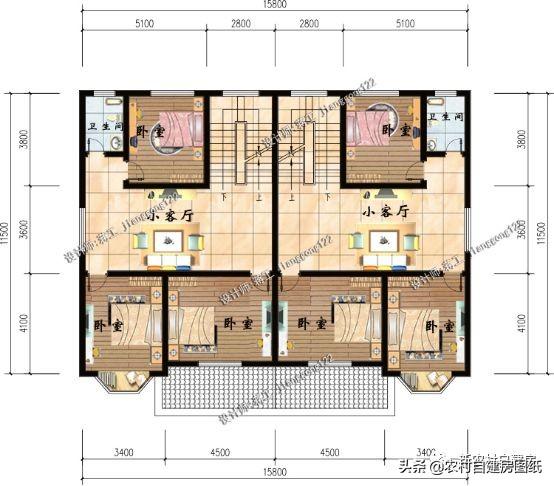 3款兄弟雙拼別墅設計圖，建成之后可以說是村里首屈一指的大氣。