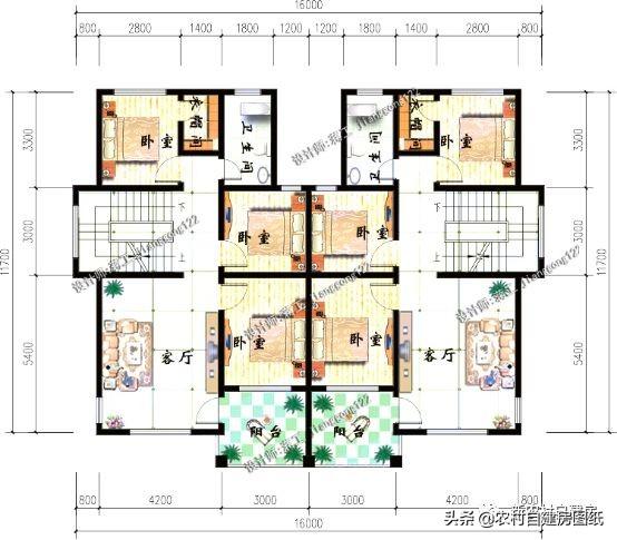 3款兄弟雙拼別墅設計圖，建成之后可以說是村里首屈一指的大氣。