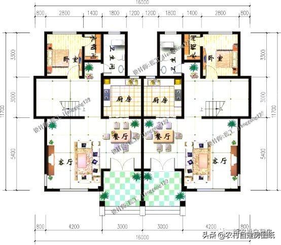 3款兄弟雙拼別墅設計圖，建成之后可以說是村里首屈一指的大氣。