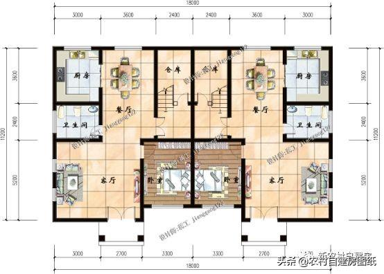 3款兄弟雙拼別墅設計圖，建成之后可以說是村里首屈一指的大氣。