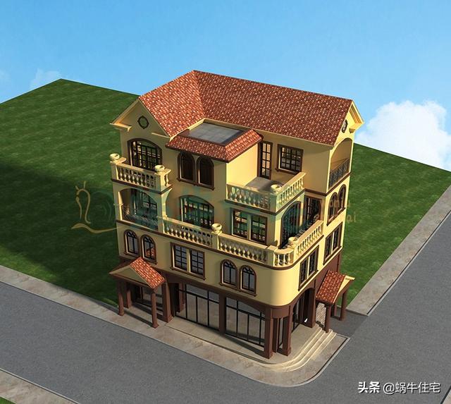 四層豪華別墅設計圖，西班牙風格，帶商鋪可做生意，讓的生活錦上添花
