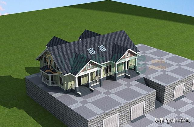 帶閣樓的一層半雙拼別墅設(shè)計(jì)圖，美式風(fēng)格，簡(jiǎn)單大氣。