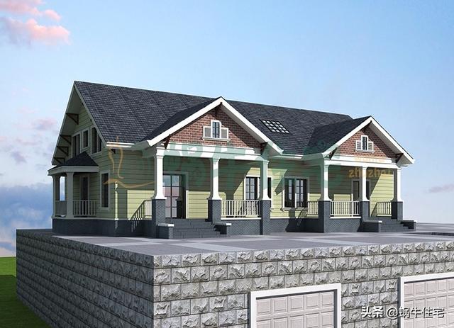 帶閣樓的一層半雙拼別墅設(shè)計(jì)圖，美式風(fēng)格，簡(jiǎn)單大氣。