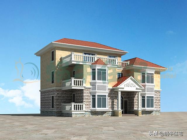 簡歐三層農村別墅設計圖，簡潔大方，坡屋頂設計，功能分區合理，最適合老百姓的自建房