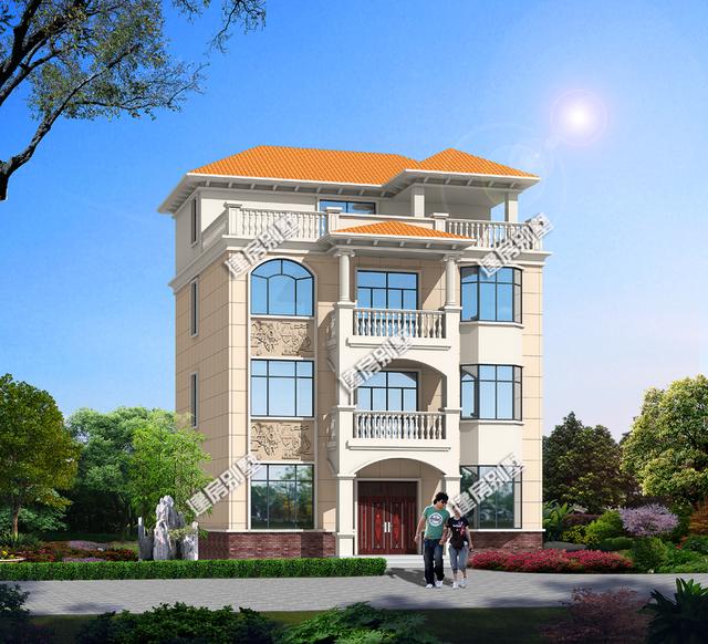 帶涼亭的四層農村別墅設計圖，在大露臺，內配11間臥室，業主嫌太少了。