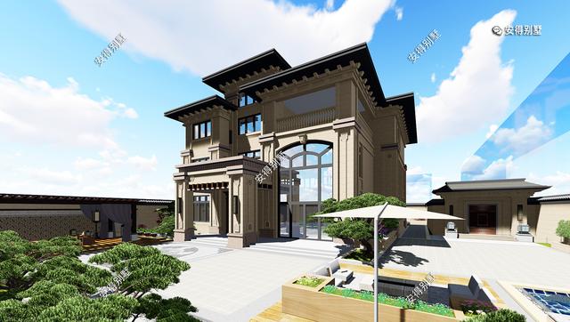 經典耐看的三層歐式別墅設計圖，寬敞大氣，帶庭院、大客廳、大車庫、大露臺，臥室套房。