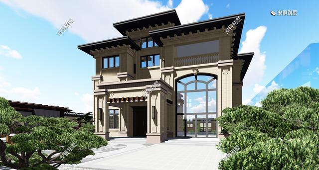 經典耐看的三層歐式別墅設計圖，寬敞大氣，帶庭院、大客廳、大車庫、大露臺，臥室套房。