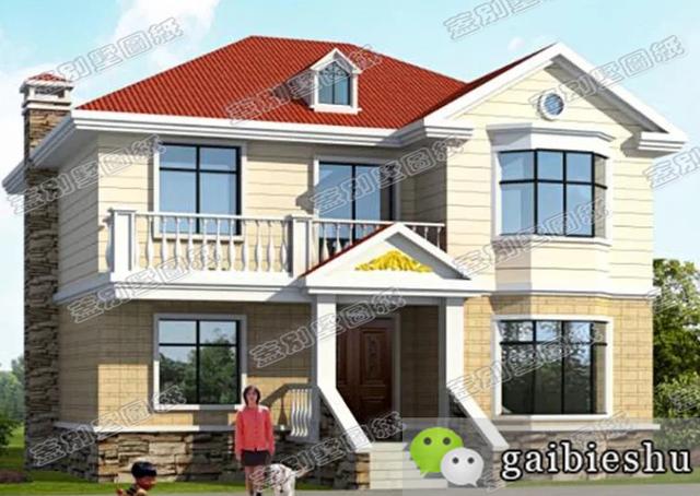 二層歐式田園別墅設計圖，帶陽臺和影視廳，主體造價20萬。