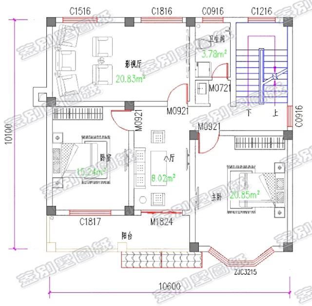 二層歐式田園別墅設計圖，帶陽臺和影視廳，主體造價20萬。
