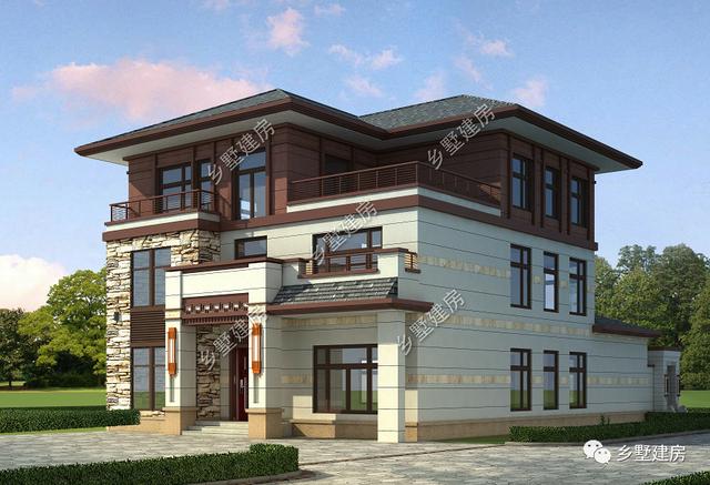 12.5X18.1米三層新中式別墅設(shè)計圖，帶庭院，經(jīng)典耐看！