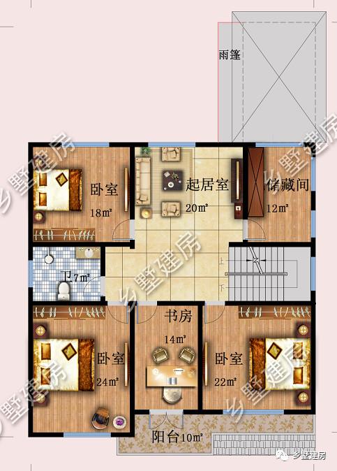 12.5X18.1米三層新中式別墅設(shè)計圖，帶庭院，經(jīng)典耐看！