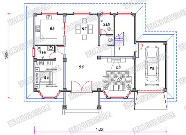 帶車庫的三層歐式別墅設計圖，大堂屋設計，功能性齊全。