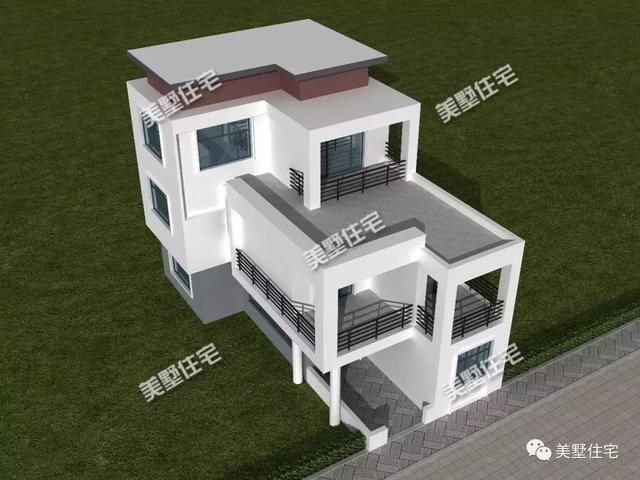 帶悠然小前院的三層現(xiàn)代別墅設(shè)計(jì)圖，清透中不失穩(wěn)重大方，時(shí)尚范十足