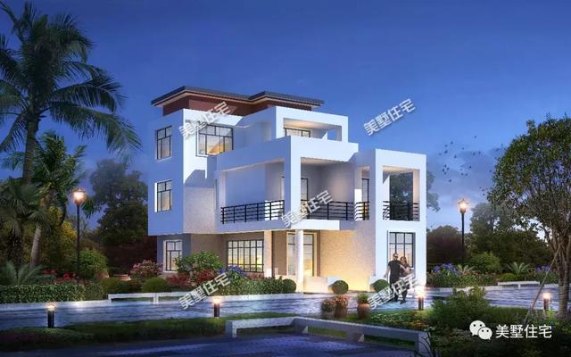 帶悠然小前院的三層現(xiàn)代別墅設(shè)計(jì)圖，清透中不失穩(wěn)重大方，時(shí)尚范十足